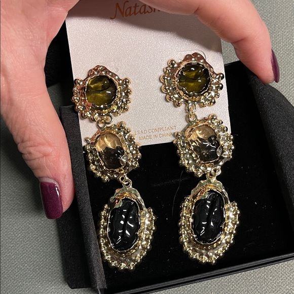 Natasha Couture Gold and Black Statement Earrings - Picture 5 of 9